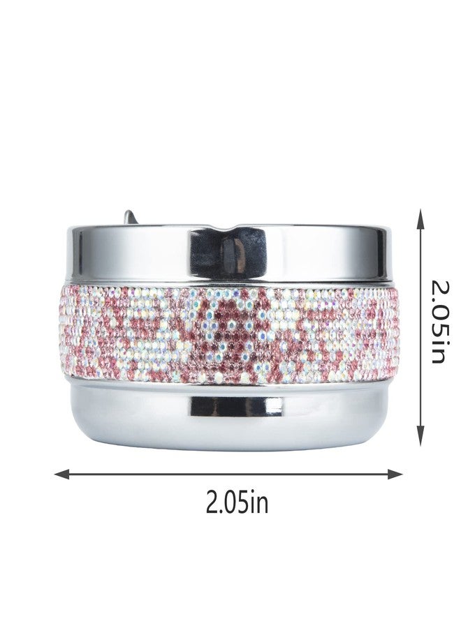 KEYPOWER Bling Rhinestone Round Ashtray With Lid Ash Holder for Smokers,Desktop Smoking Ash Tray for Home Office Decoration (Pink) - Image 3